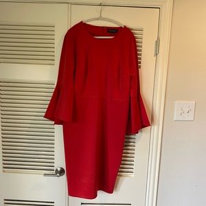 Red scuba dress with flare sleeve.